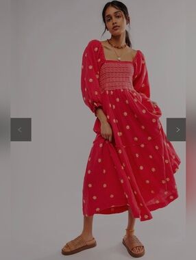Free People Dahlia Embroidered Maxi Dress - Watermelon Wedge